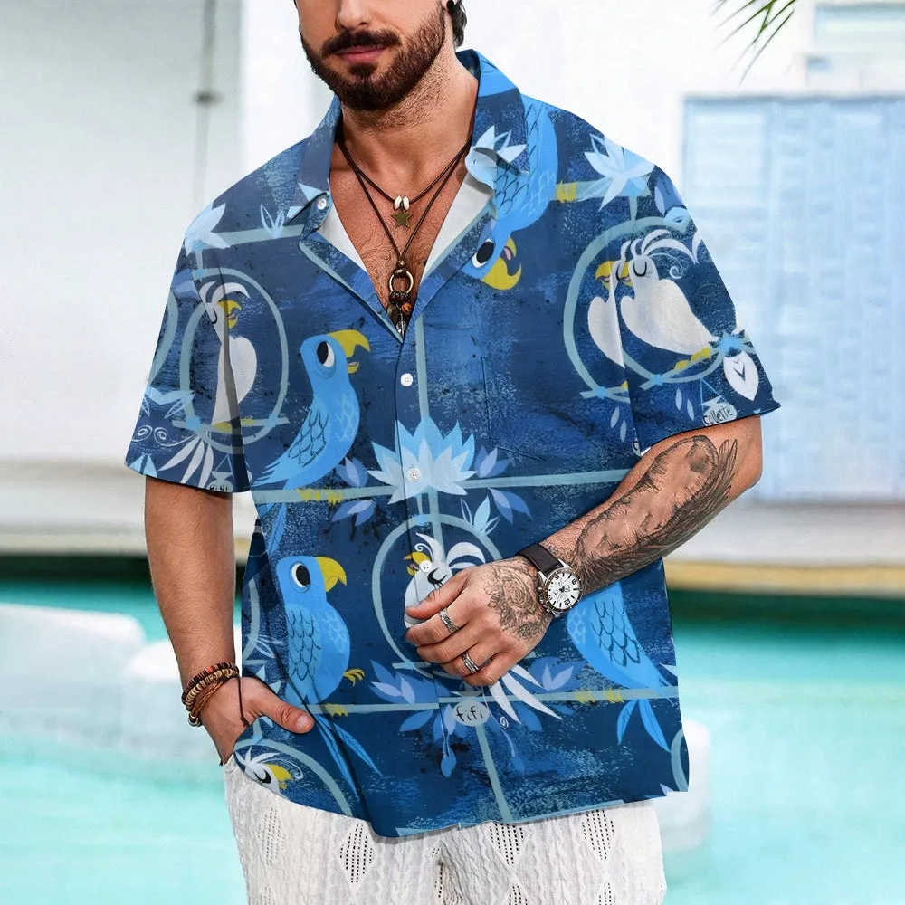 Men's Hawaiian Parrot Casual Short Sleeve Shirt 2402000174