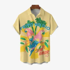 Men's Hawaiian Parrot Casual Short Sleeve Shirt 2404001706