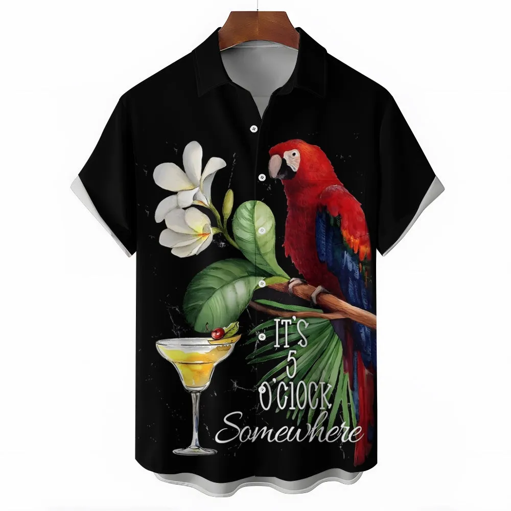 Men's Hawaiian Parrot Print Casual Short Sleeve Shirt 2403000459