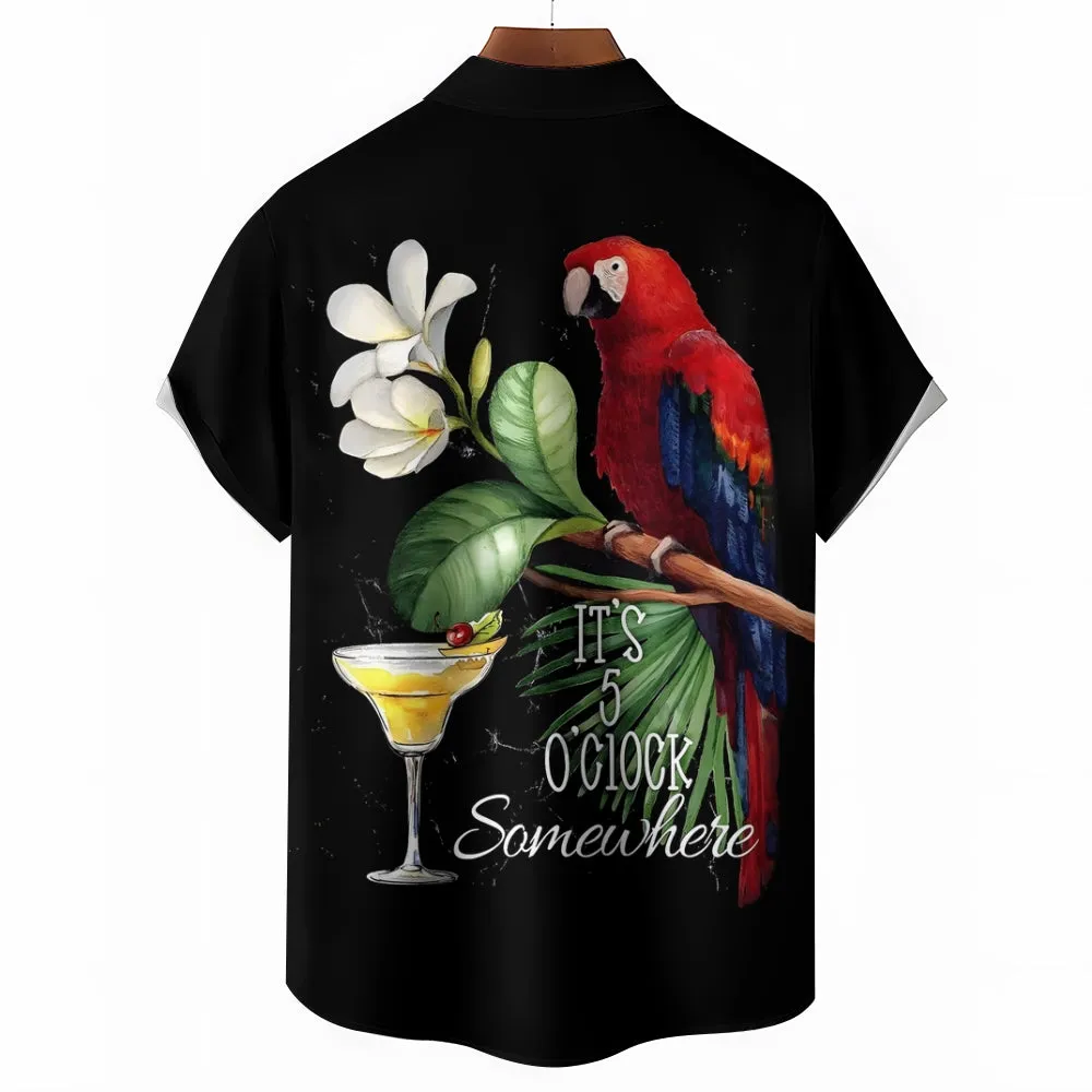 Men's Hawaiian Parrot Print Casual Short Sleeve Shirt 2403000459