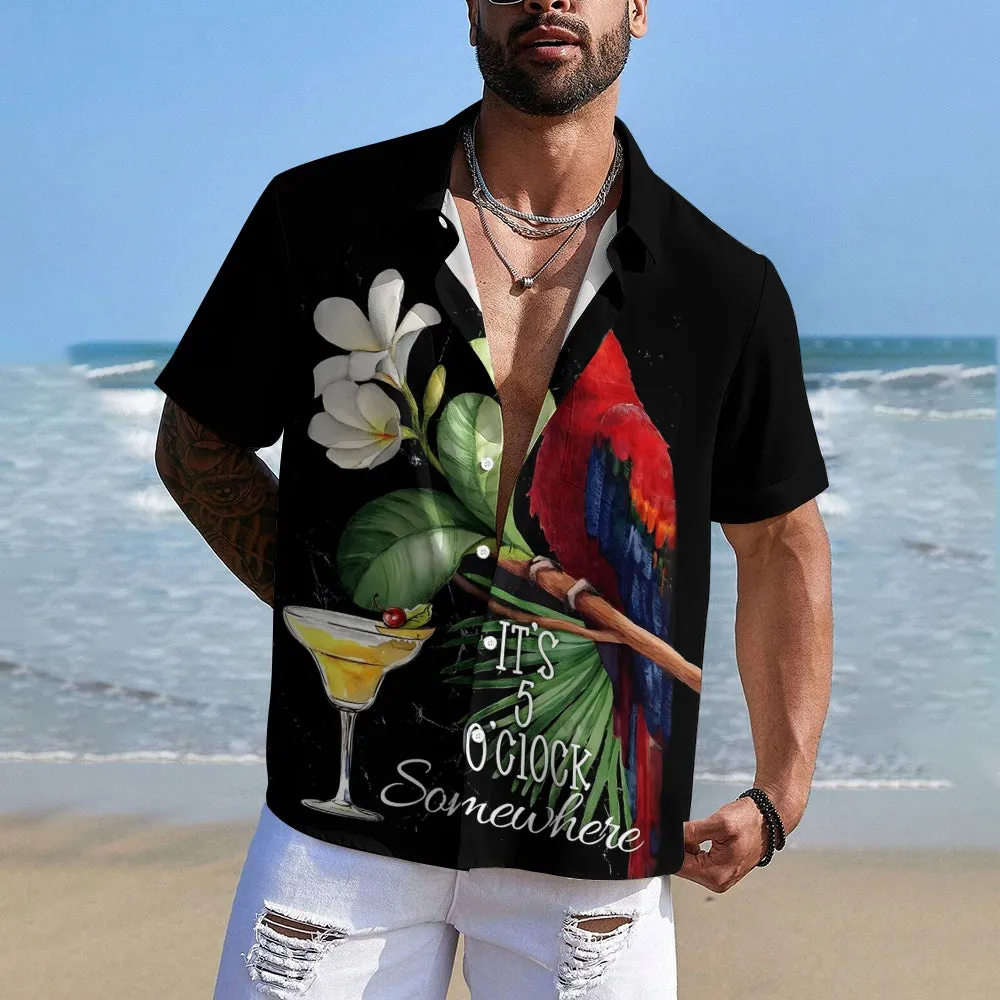 Men's Hawaiian Parrot Print Casual Short Sleeve Shirt 2403000459