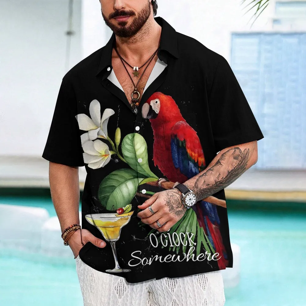 Men's Hawaiian Parrot Print Casual Short Sleeve Shirt 2403000459