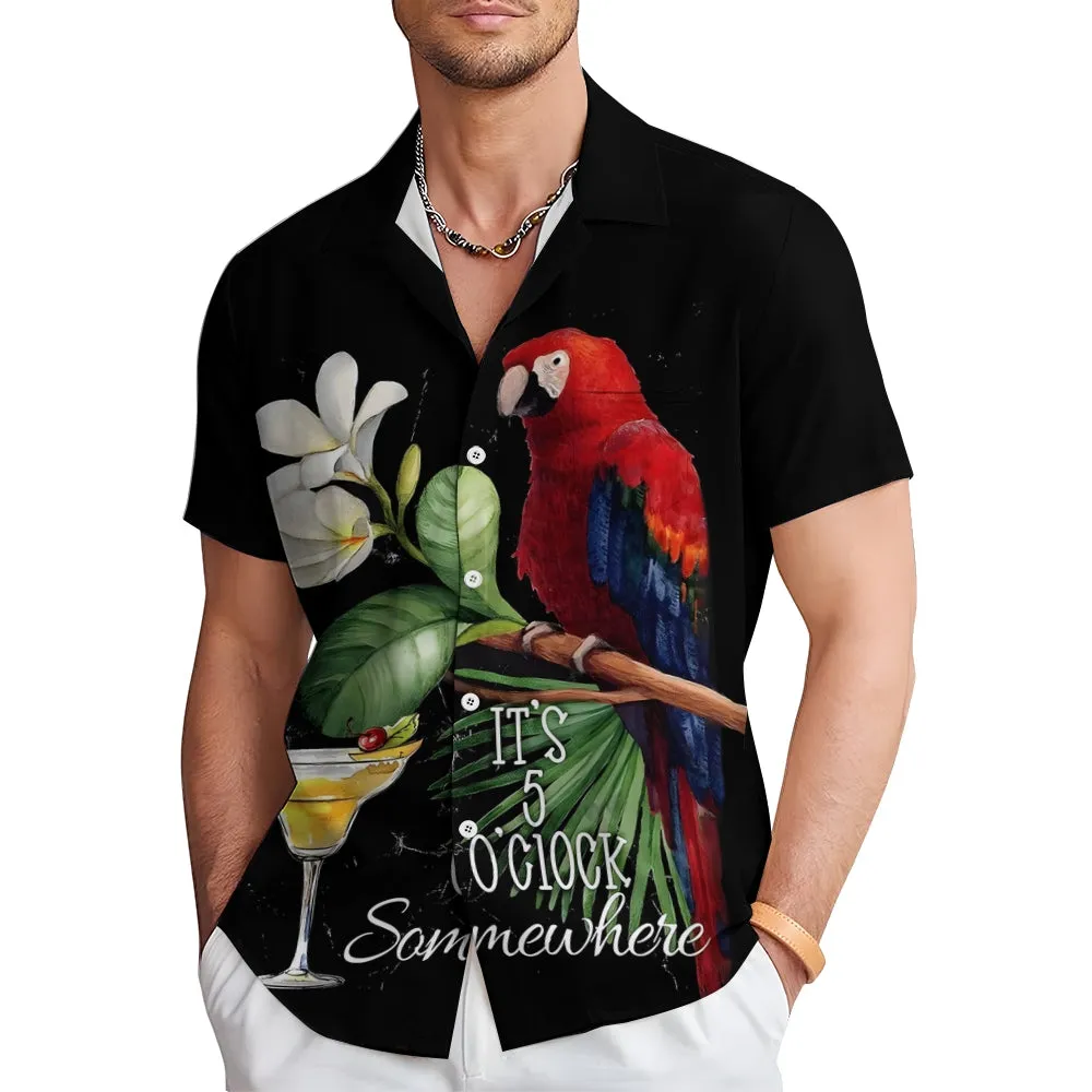 Men's Hawaiian Parrot Print Casual Short Sleeve Shirt 2403000459