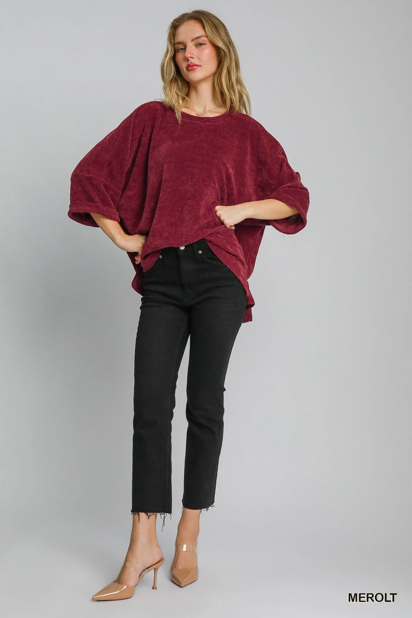 Merlot Oversized Round Neck Chenille Top - 20 $25 Sale