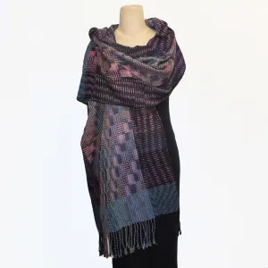 Muffy Young Shawl, Squares & Bars, Teal/ Multi Soft Colors