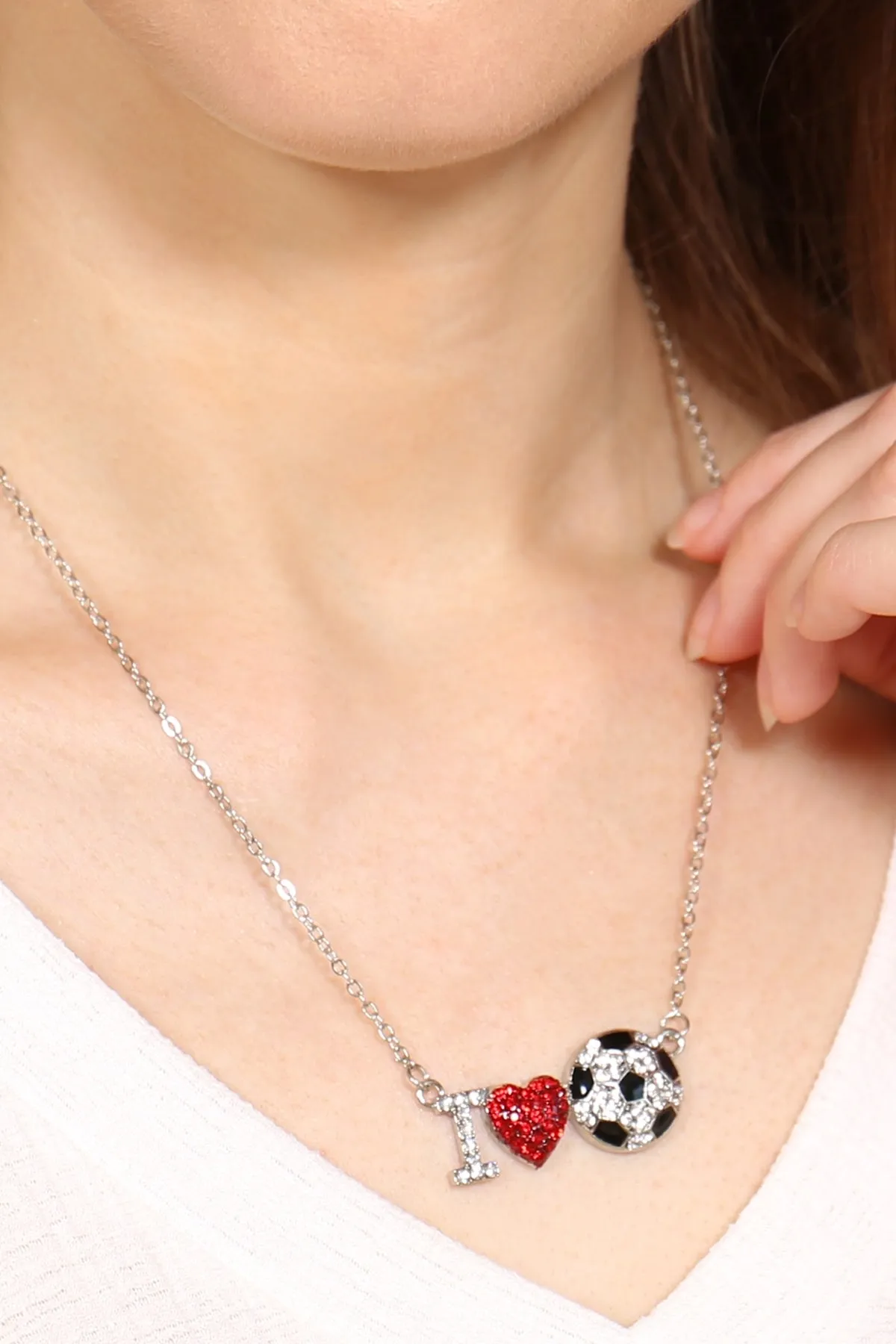 MYN1119 - "I LOVE SOCCER" RHINESTONE CHAIN NECKLACE