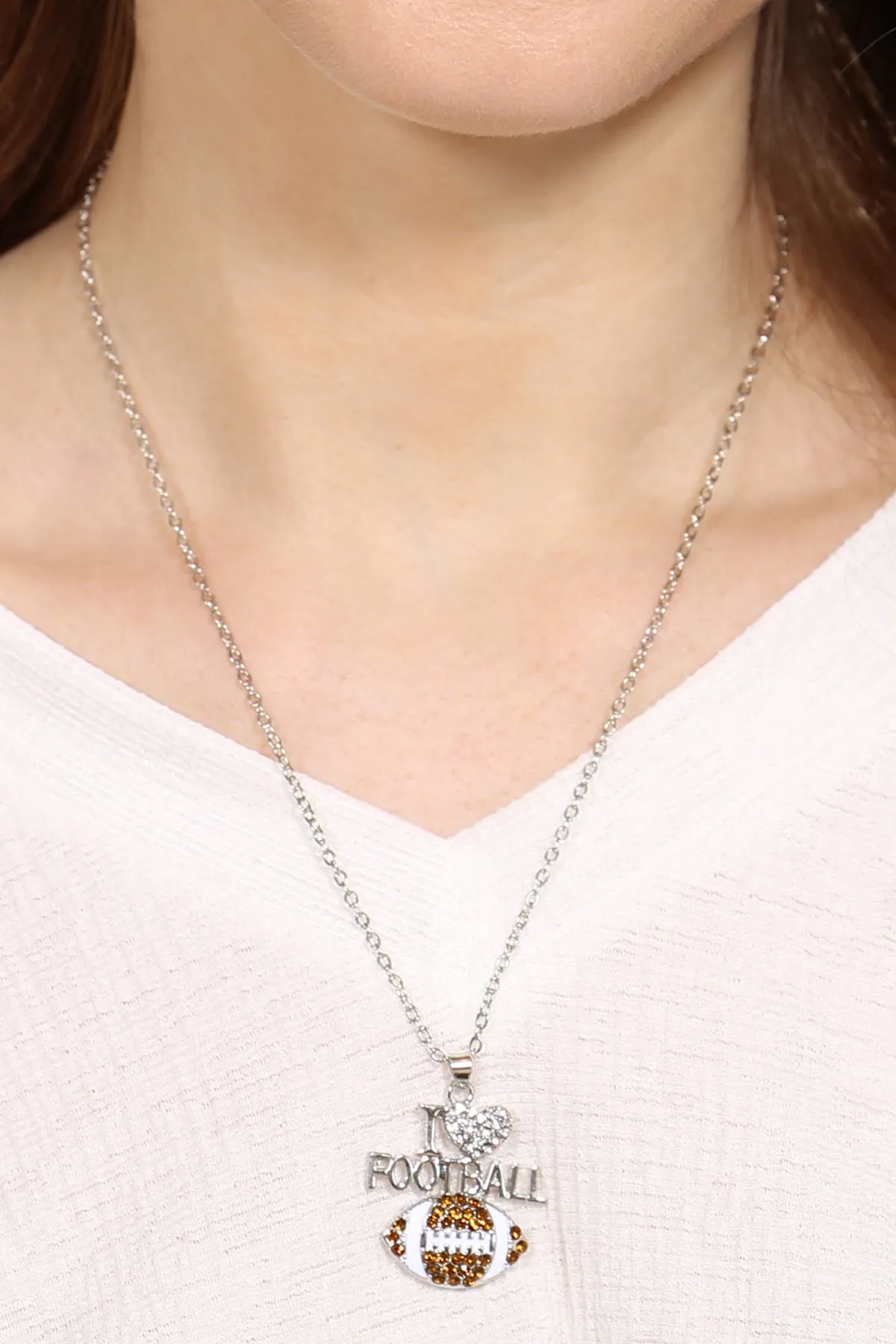 MYN1122 - "I LOVE FOOTBALL" RHINESTONE PENDANT NECKLACE