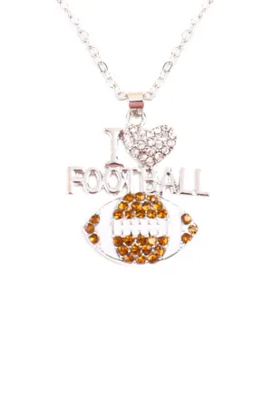 MYN1122 - "I LOVE FOOTBALL" RHINESTONE PENDANT NECKLACE