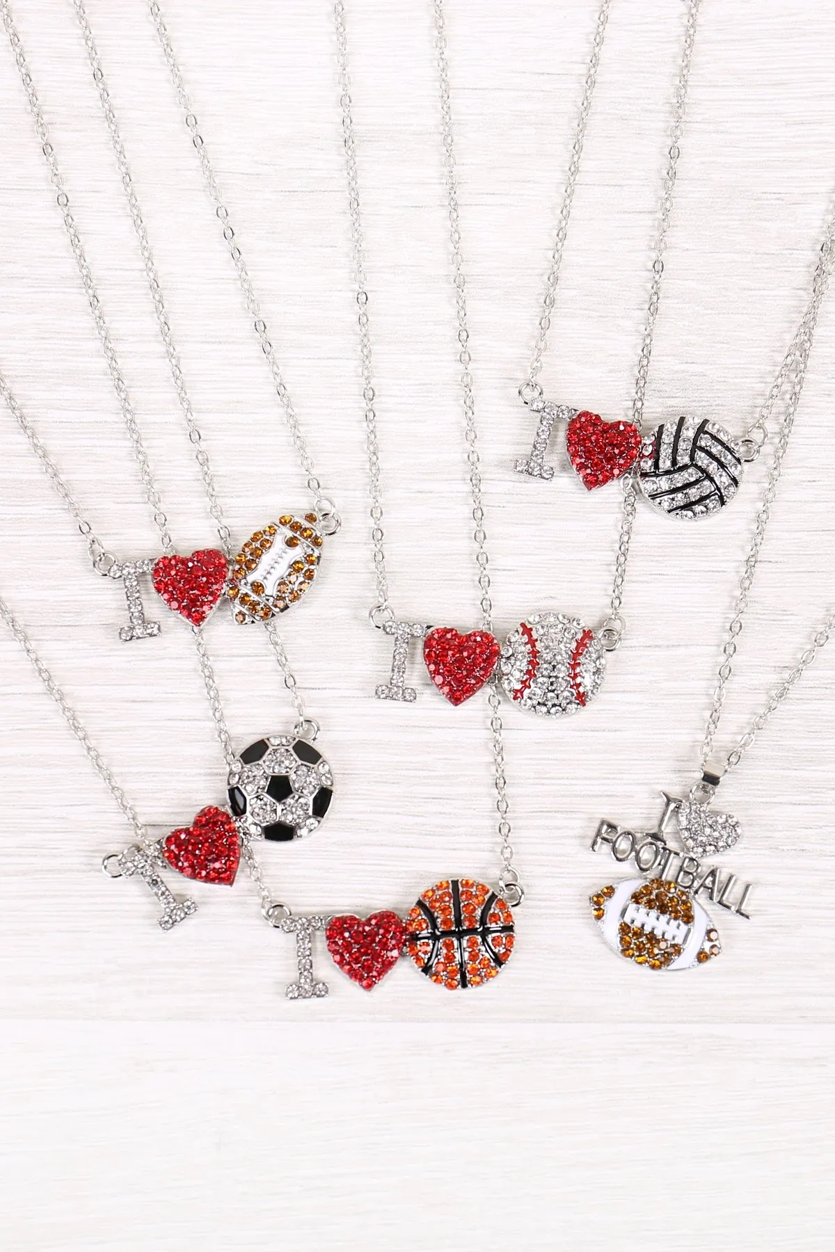 MYN1122 - "I LOVE FOOTBALL" RHINESTONE PENDANT NECKLACE