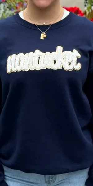 Nantucket Chenille Applique Sweatshirt in Navy