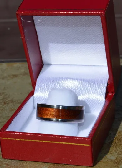 Natural Koa Exotic Wood in a Titanium Band 8mm Mens or Ladies Wedding Bands Sz 4 5 6 7 8 9 10 11 12 13 14 15 16 17 18 19 20 Half & 1/4 Sizes