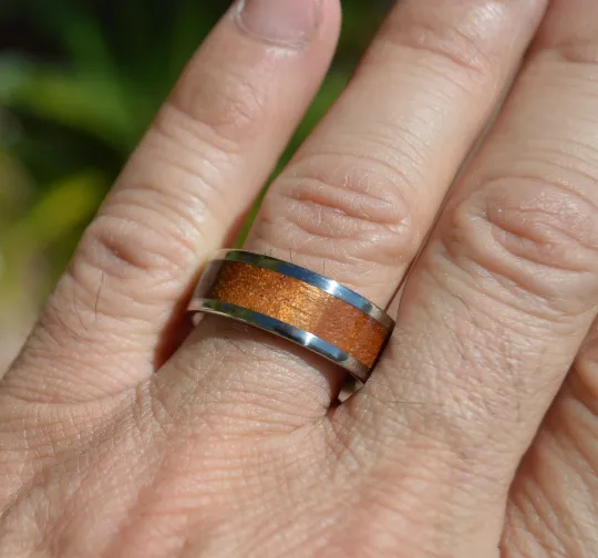 Natural Koa Exotic Wood in a Titanium Band 8mm Mens or Ladies Wedding Bands Sz 4 5 6 7 8 9 10 11 12 13 14 15 16 17 18 19 20 Half & 1/4 Sizes