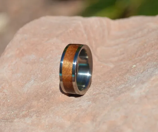 Natural Koa Exotic Wood in a Titanium Band 8mm Mens or Ladies Wedding Bands Sz 4 5 6 7 8 9 10 11 12 13 14 15 16 17 18 19 20 Half & 1/4 Sizes
