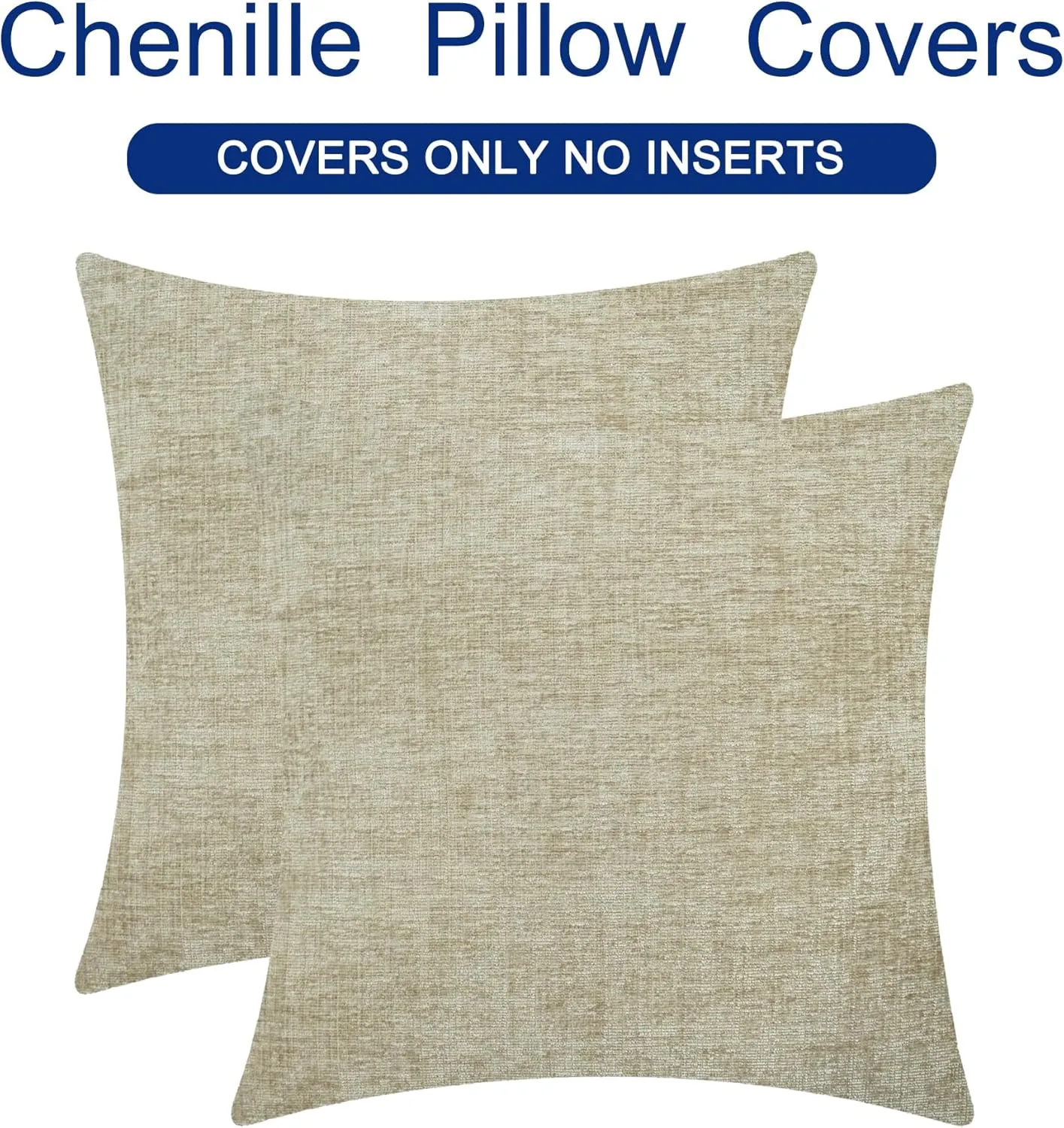 New CaliTime Pack of 2 Cozy Throw Pillow Covers Cases for Couch Sofa Home Decoration Solid Dyed Soft Chenille 18 X 18 Inches Light Taupe
