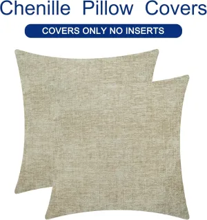 New CaliTime Pack of 2 Cozy Throw Pillow Covers Cases for Couch Sofa Home Decoration Solid Dyed Soft Chenille 18 X 18 Inches Light Taupe