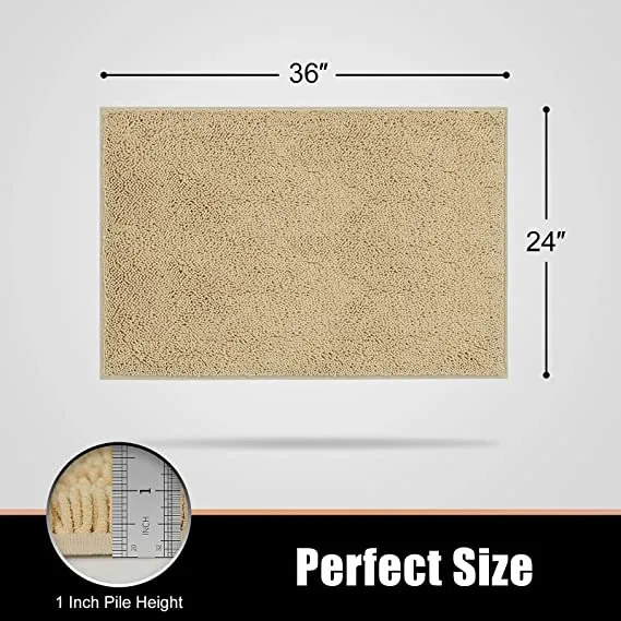 Non Slip Soft Chenille Bath Mat for Bathrooms Water Absorbent Fluffy Plush Rugs for Indoor Entryway Multiuses, 24 x 35 Inches Beige