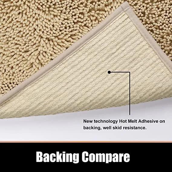 Non Slip Soft Chenille Bath Mat for Bathrooms Water Absorbent Fluffy Plush Rugs for Indoor Entryway Multiuses, 24 x 35 Inches Beige