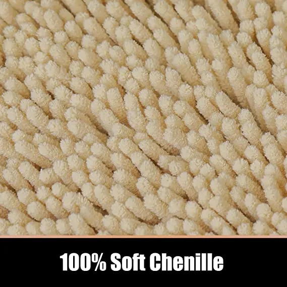 Non Slip Soft Chenille Bath Mat for Bathrooms Water Absorbent Fluffy Plush Rugs for Indoor Entryway Multiuses, 24 x 35 Inches Beige