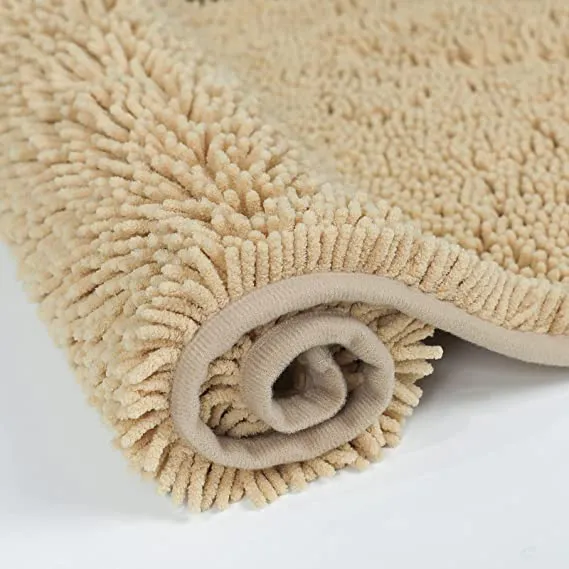 Non Slip Soft Chenille Bath Mat for Bathrooms Water Absorbent Fluffy Plush Rugs for Indoor Entryway Multiuses, 24 x 35 Inches Beige