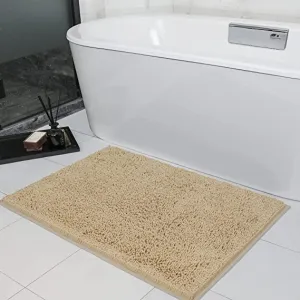 Non Slip Soft Chenille Bath Mat for Bathrooms Water Absorbent Fluffy Plush Rugs for Indoor Entryway Multiuses, 24 x 35 Inches Beige