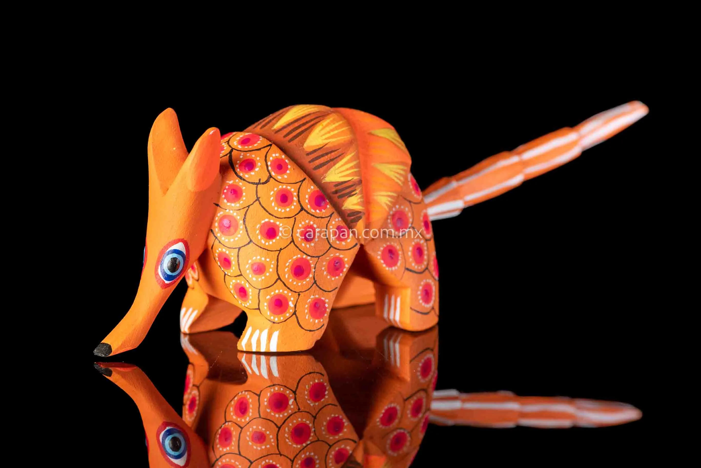 Oaxacan Alebrije Orange Armadillo Wood Carving