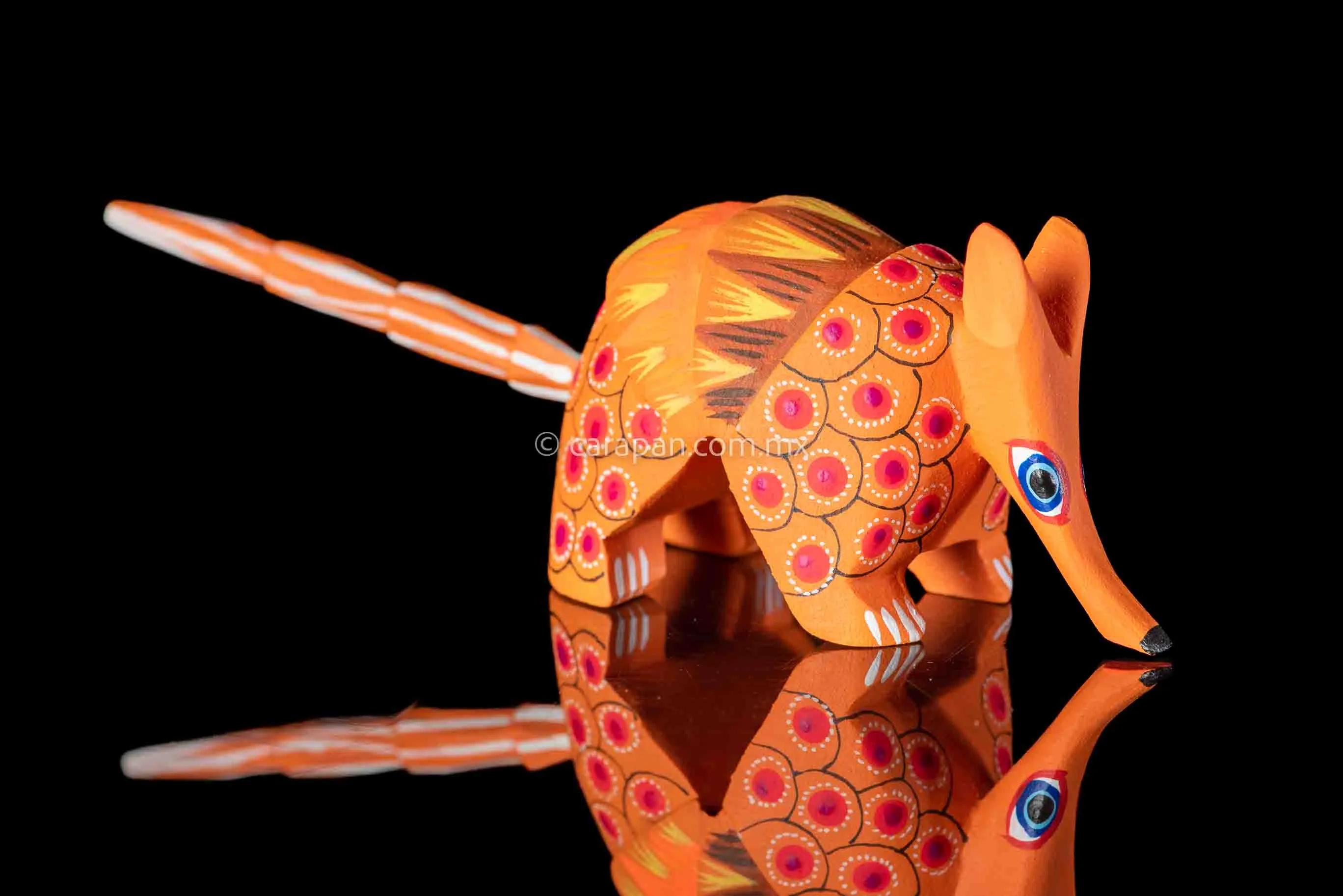 Oaxacan Alebrije Orange Armadillo Wood Carving