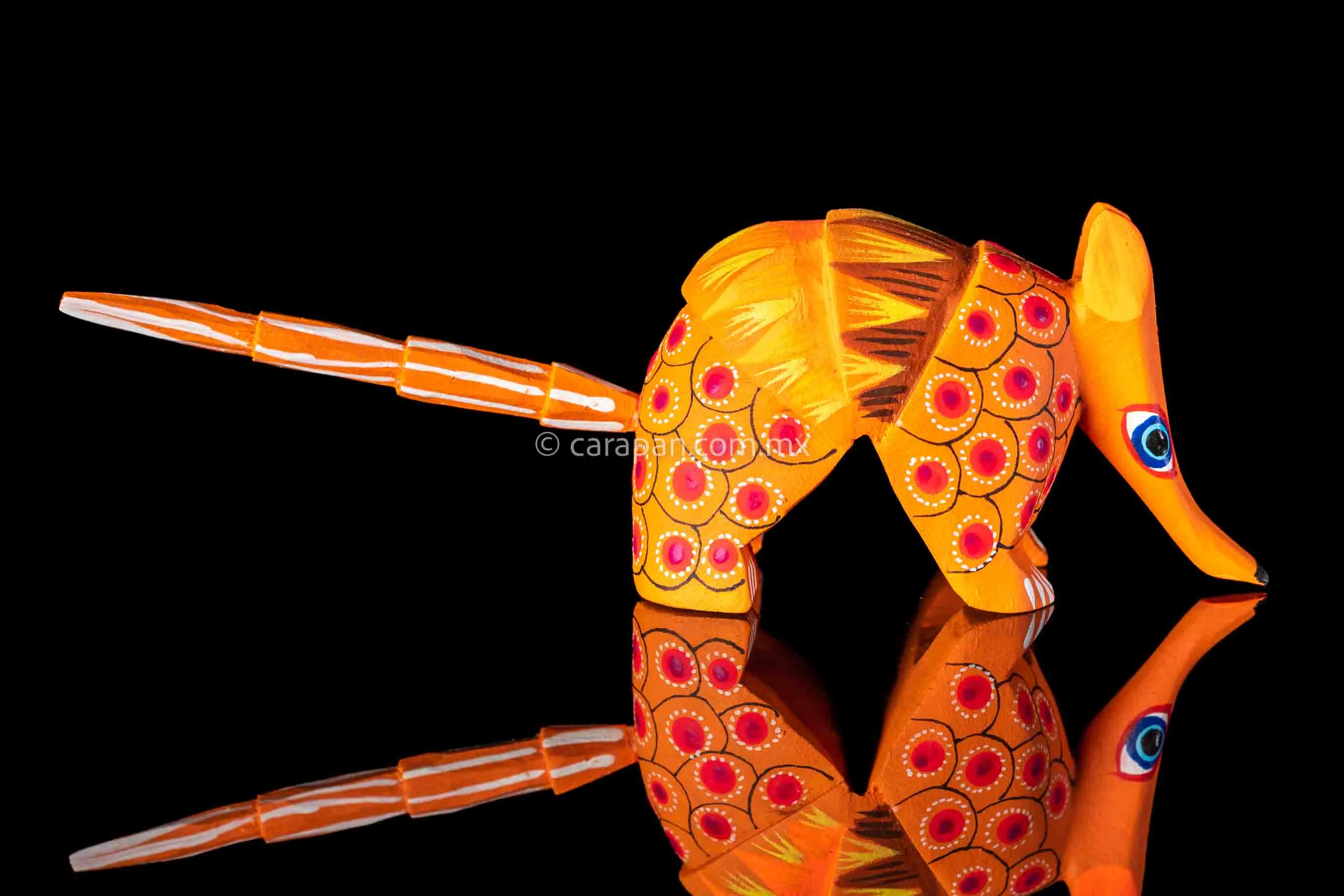 Oaxacan Alebrije Orange Armadillo Wood Carving