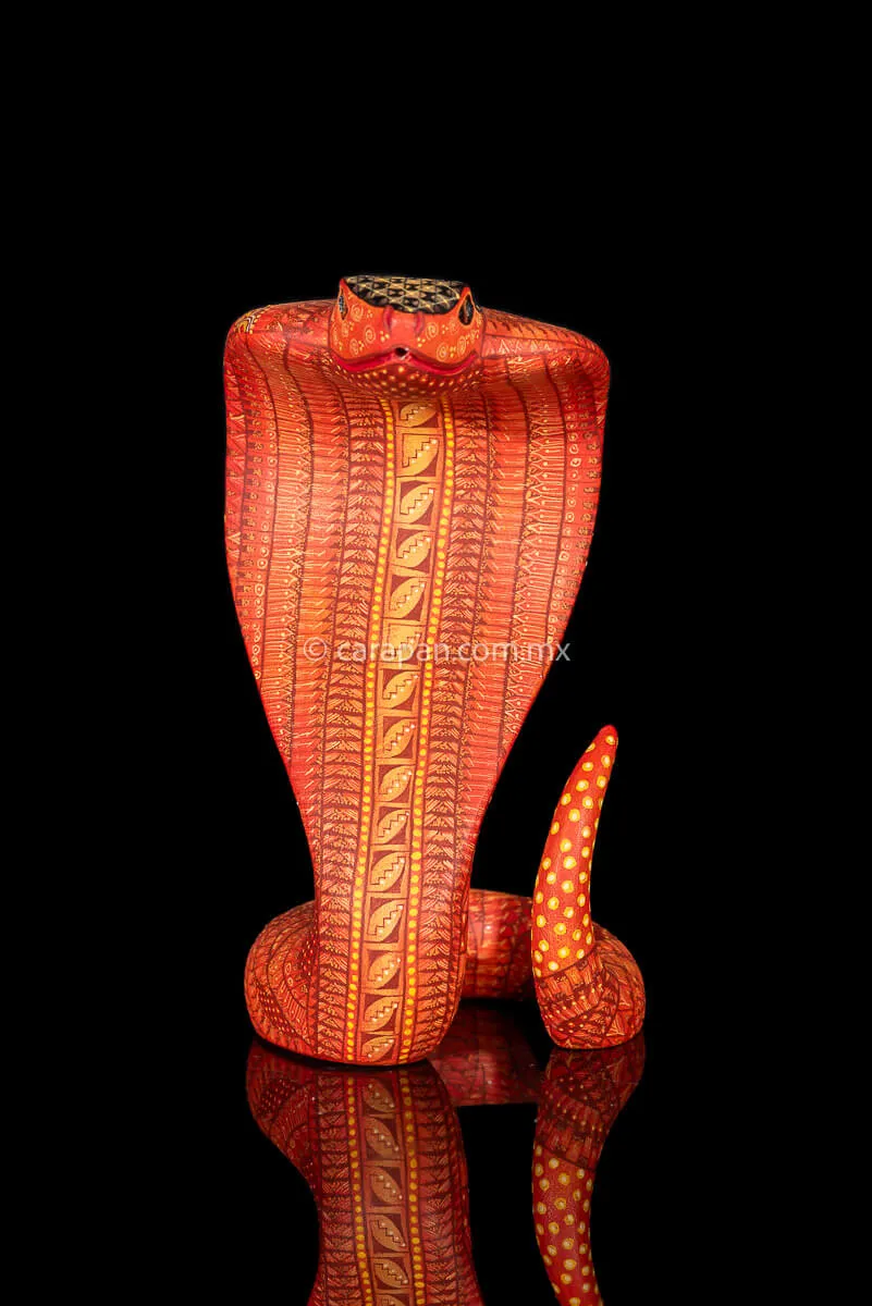 Orange Cobra Mexican Wood Carving Alebrije