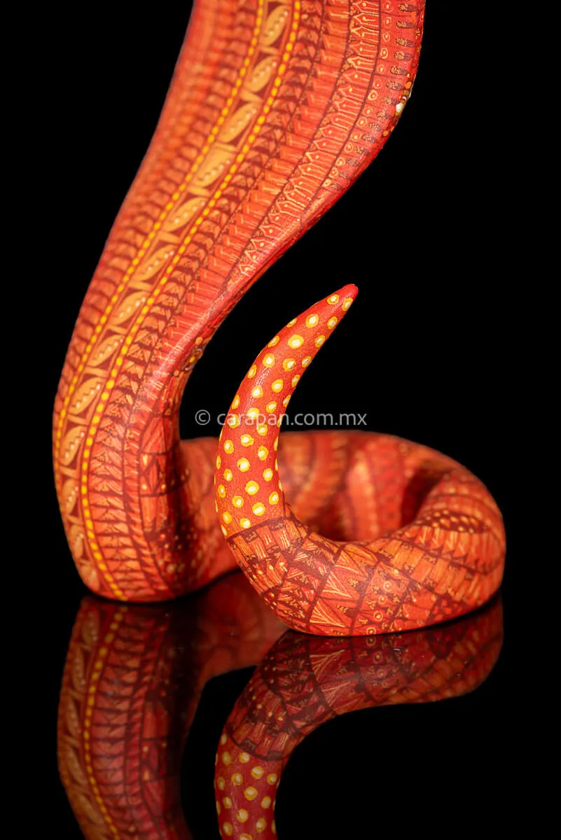 Orange Cobra Mexican Wood Carving Alebrije