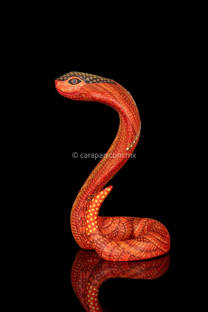Orange Cobra Mexican Wood Carving Alebrije