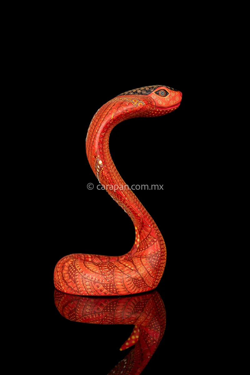 Orange Cobra Mexican Wood Carving Alebrije