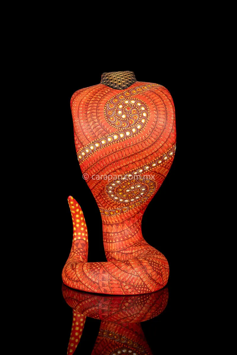 Orange Cobra Mexican Wood Carving Alebrije