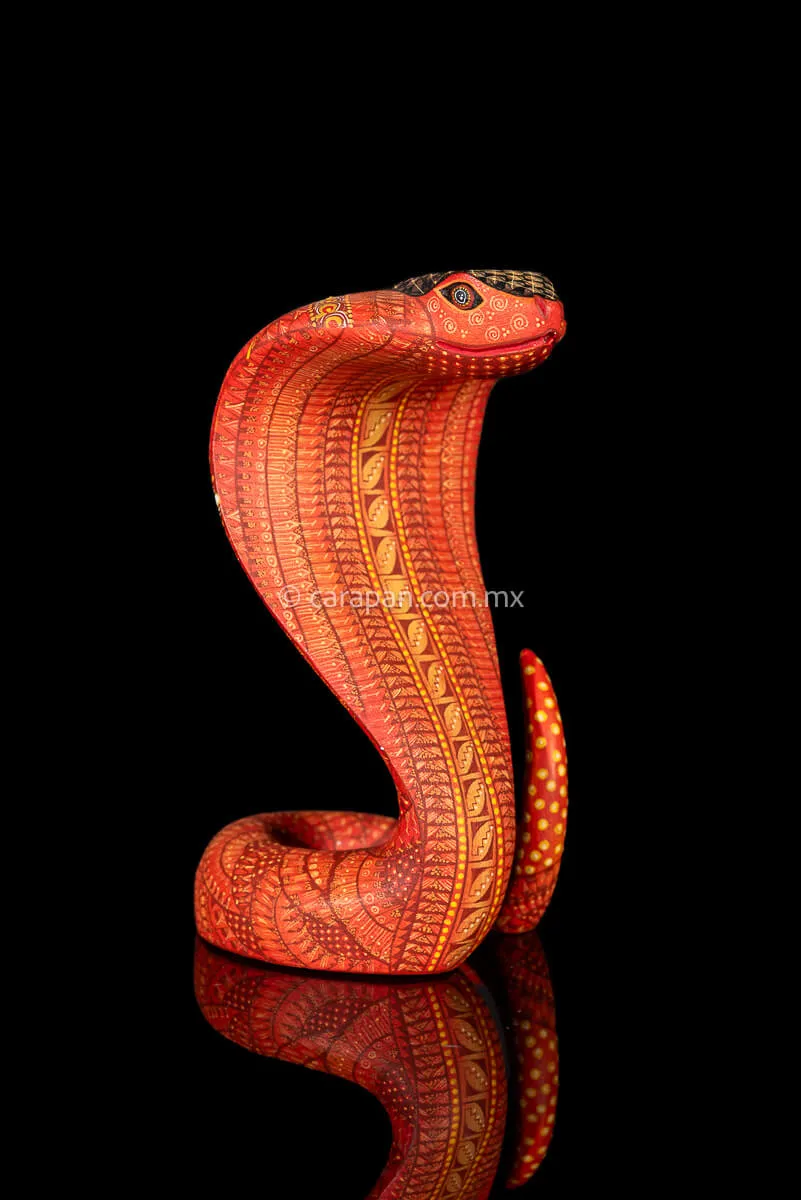 Orange Cobra Mexican Wood Carving Alebrije
