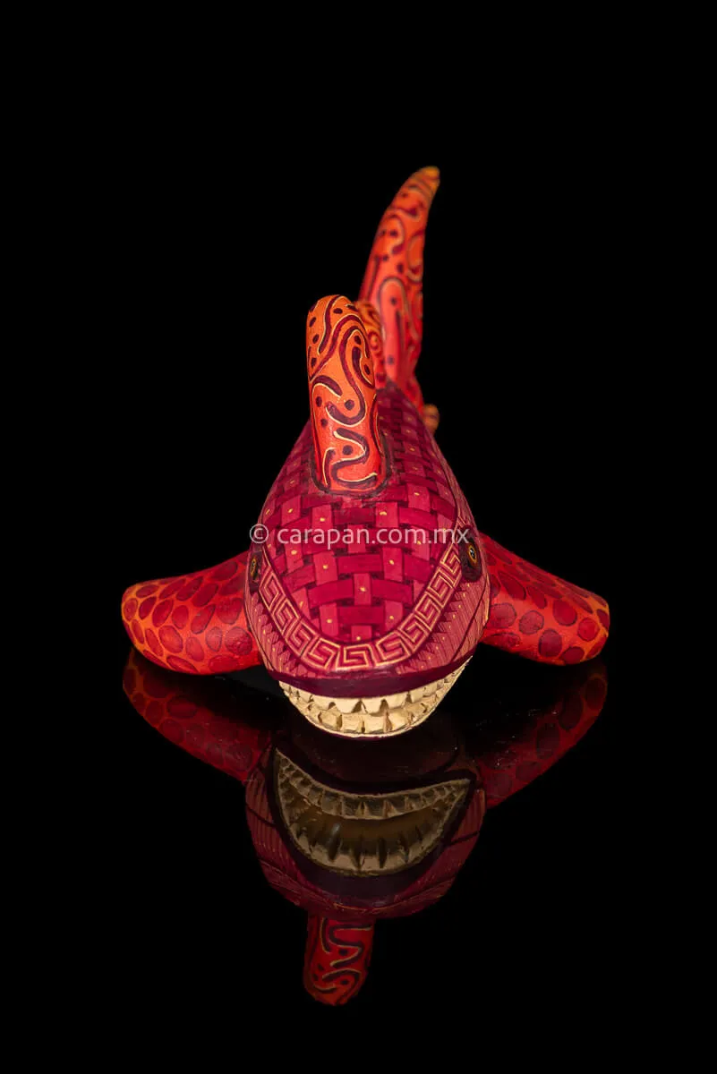 Orange Shark Fine Mexican Wood Carving Alebrije