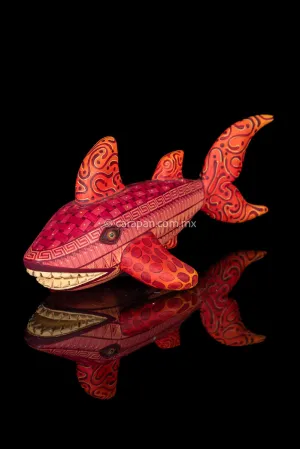 Orange Shark Fine Mexican Wood Carving Alebrije