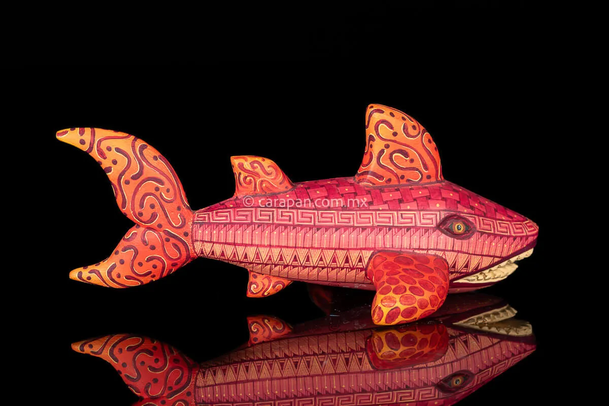 Orange Shark Fine Mexican Wood Carving Alebrije