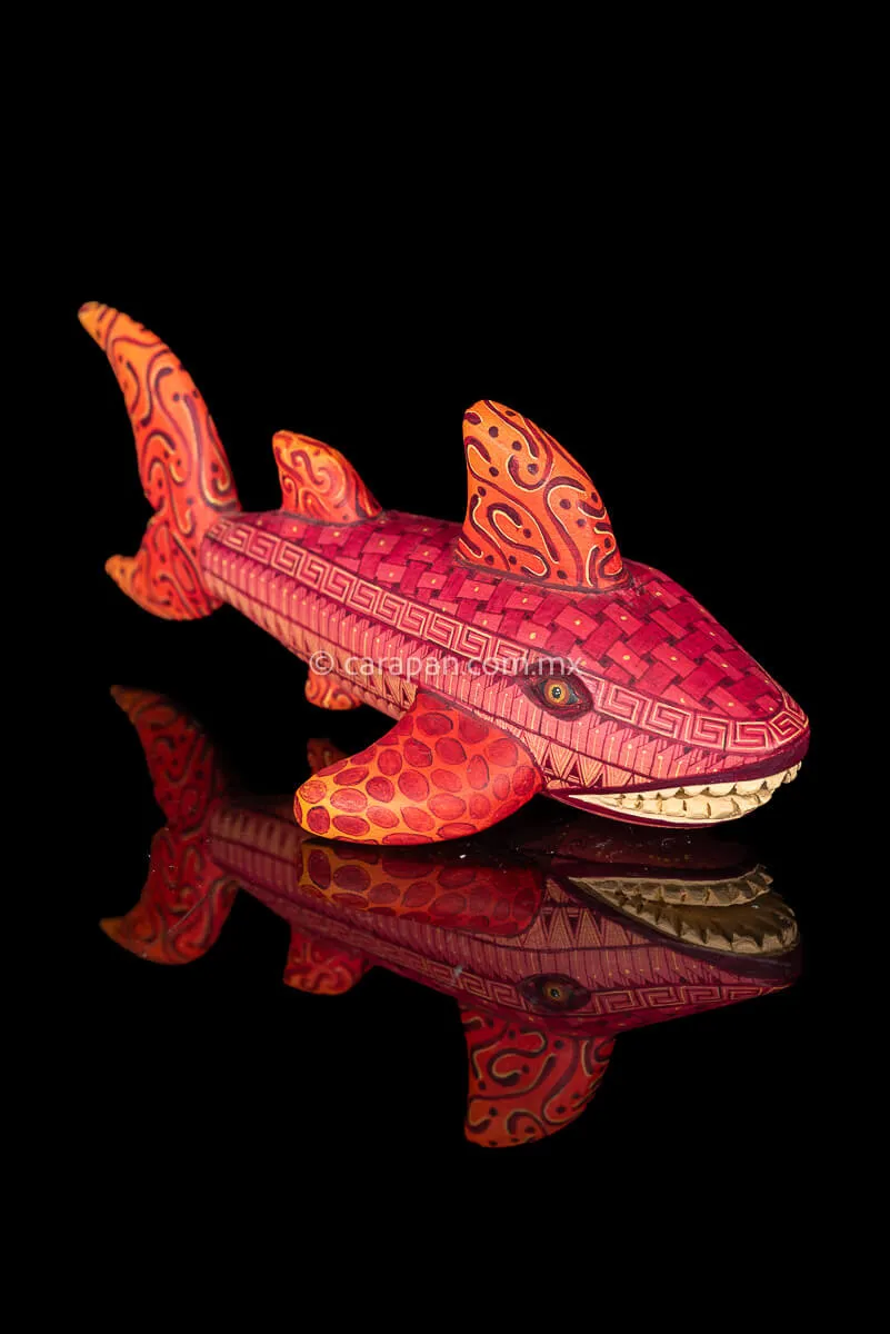 Orange Shark Fine Mexican Wood Carving Alebrije