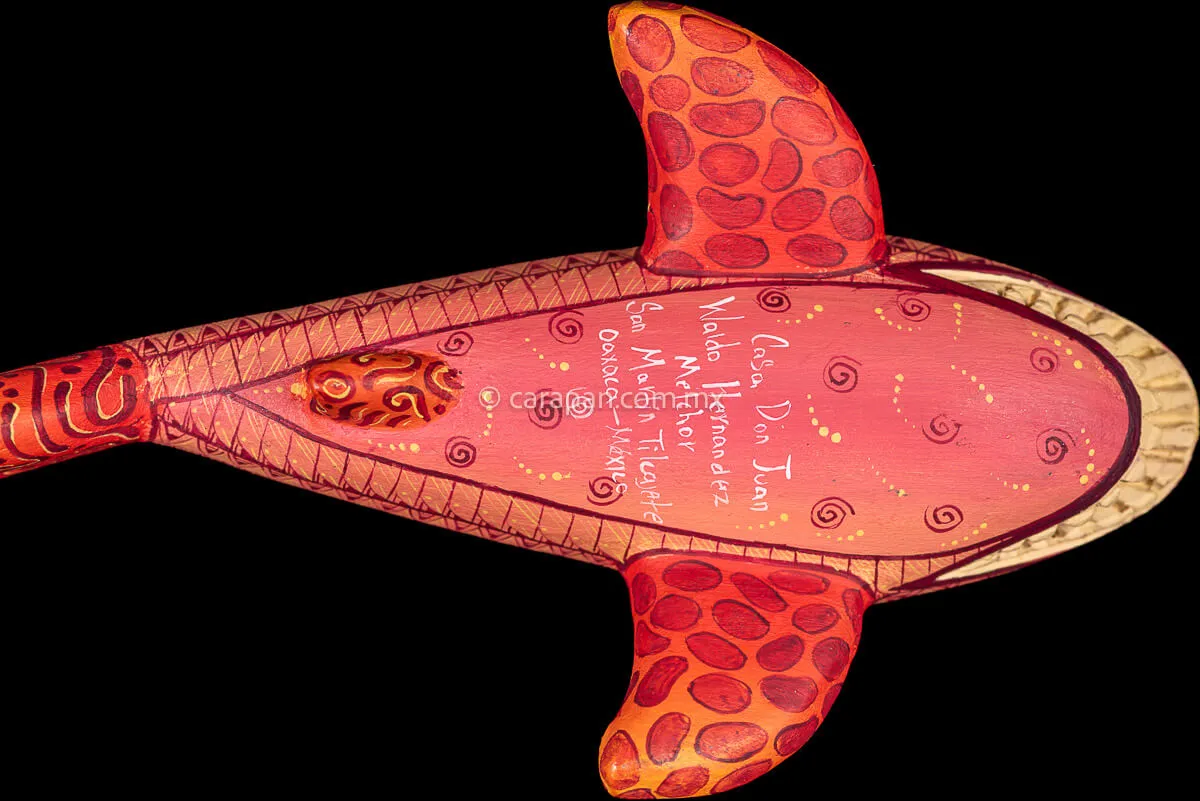 Orange Shark Fine Mexican Wood Carving Alebrije