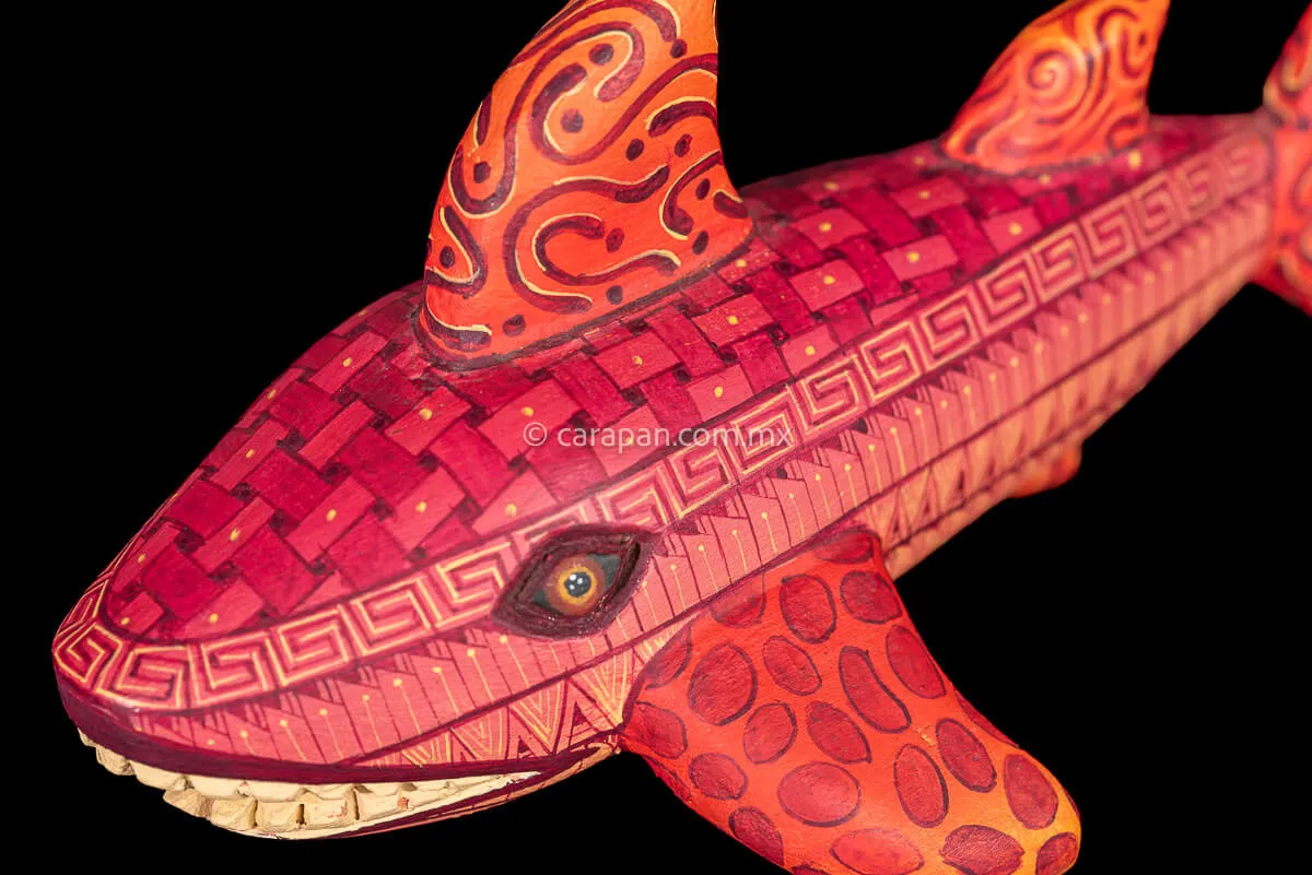 Orange Shark Fine Mexican Wood Carving Alebrije