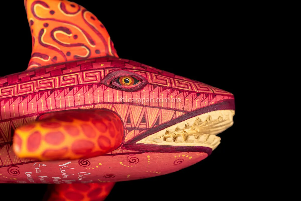 Orange Shark Fine Mexican Wood Carving Alebrije
