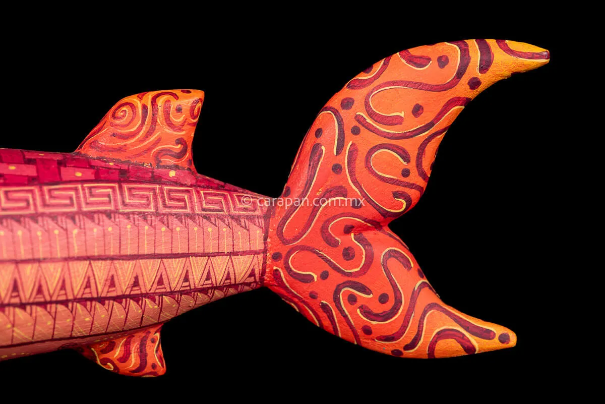 Orange Shark Fine Mexican Wood Carving Alebrije