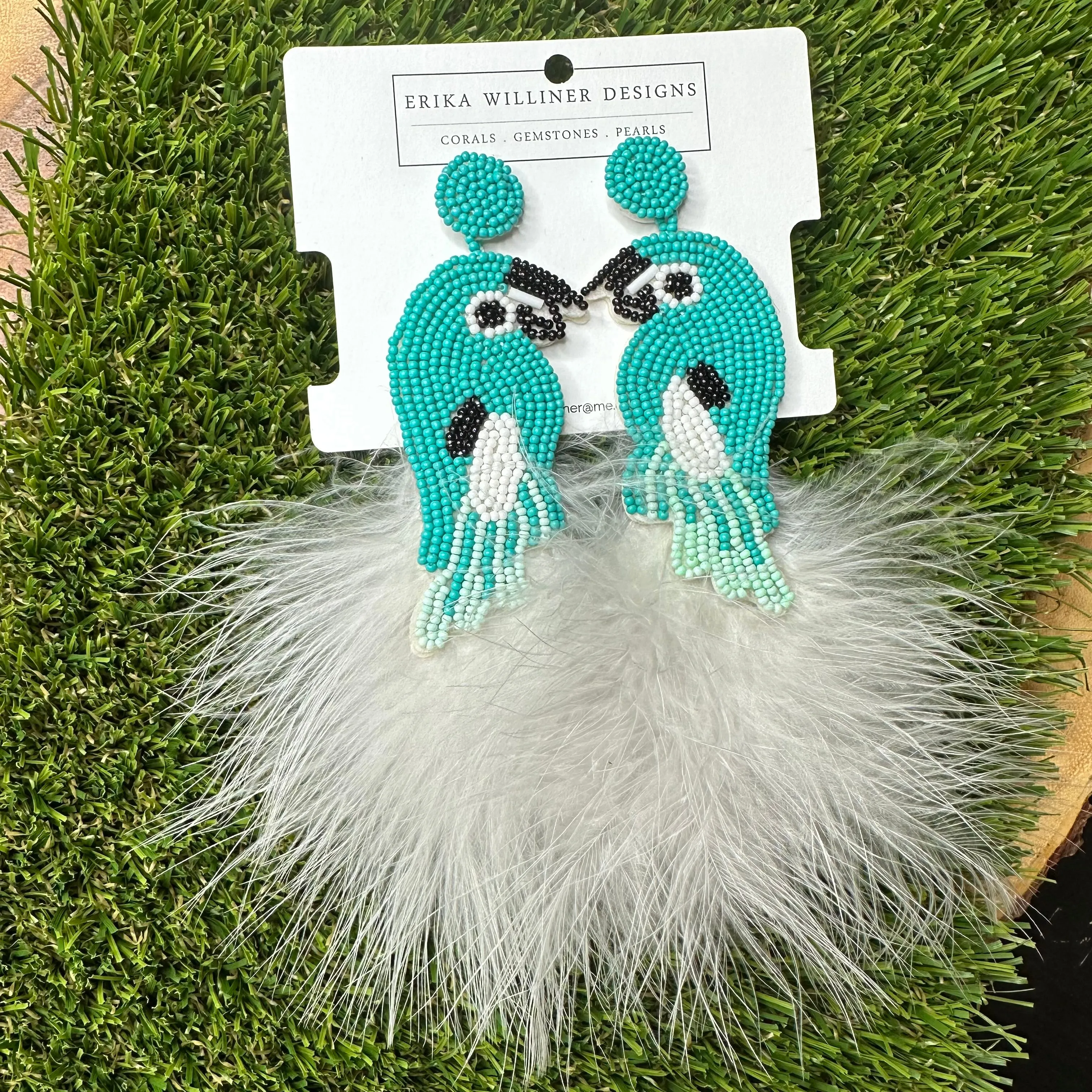 Parrot Beaded with Feather Tropical Tassel Earrings 230-4 | Erika Williner Designs