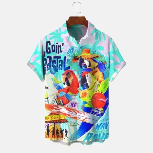 Parrot Coconut Tree Button Pocket Leisure Vacation Shirt