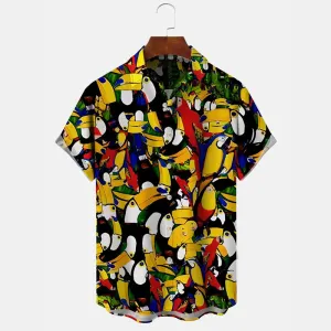 Parrot Vintage Button Casual Short Sleeve Shirt
