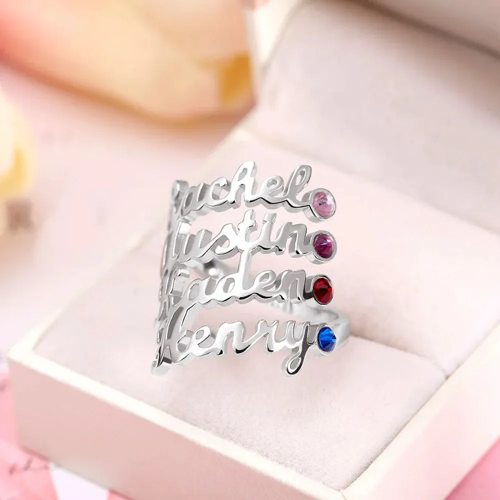 Personalized Name Birthstone Ring / 1-4 Names