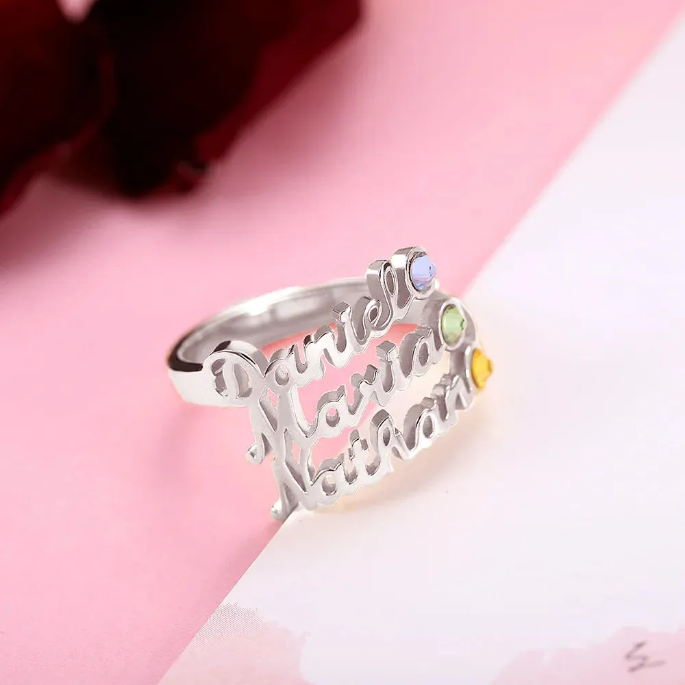 Personalized Name Birthstone Ring / 1-4 Names