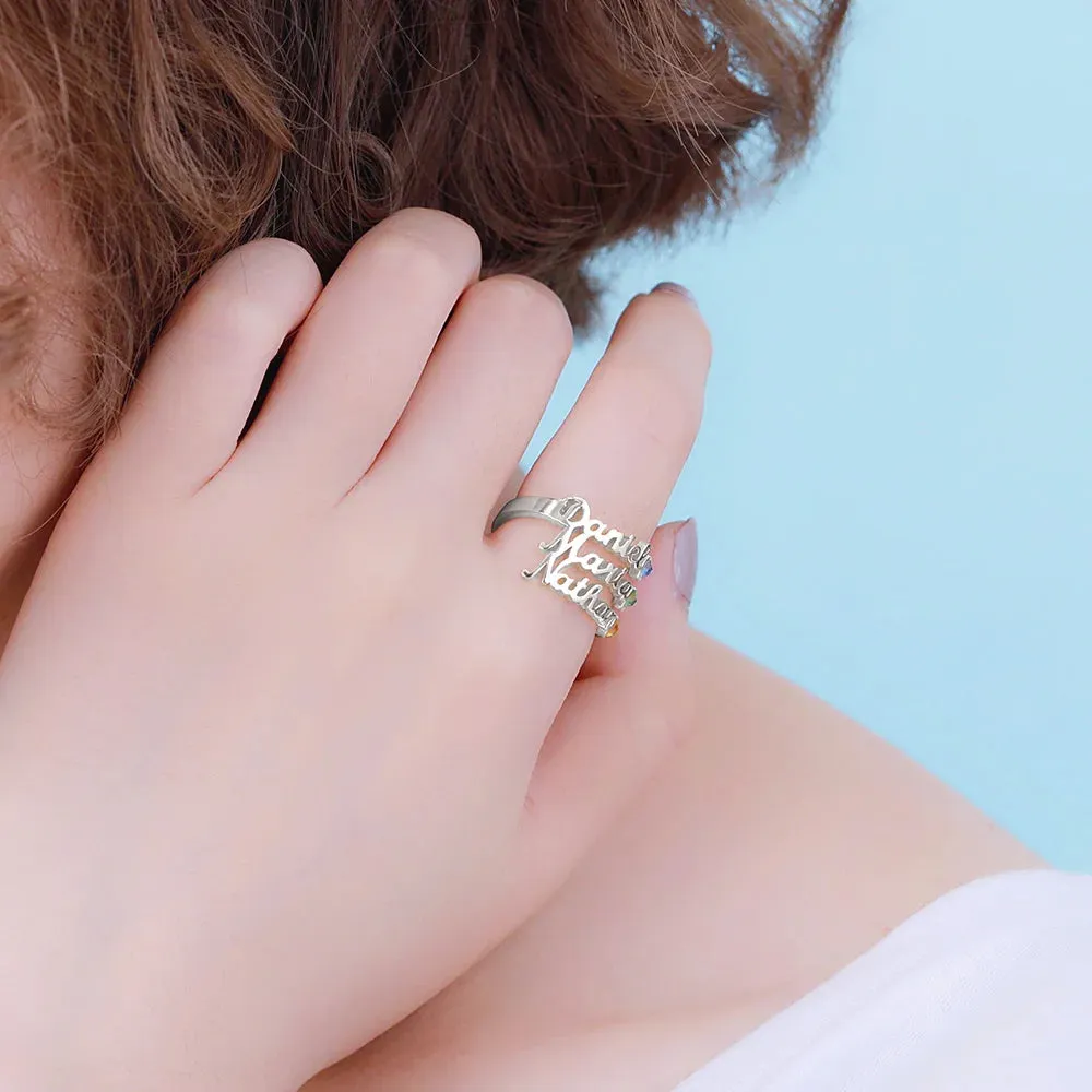 Personalized Name Birthstone Ring / 1-4 Names
