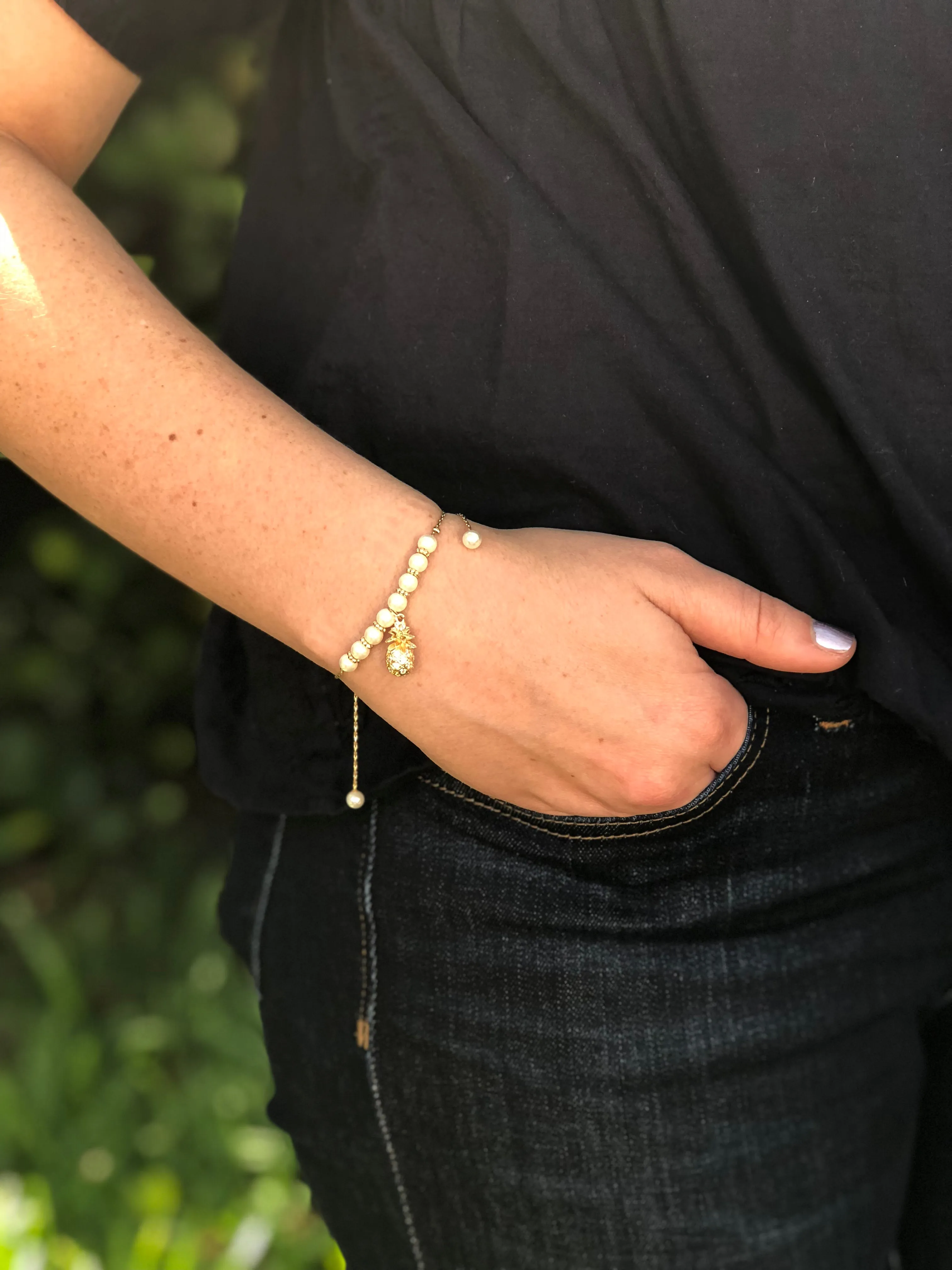 Pineapple Of My Eye Pearl Pull Bracelet - Gold