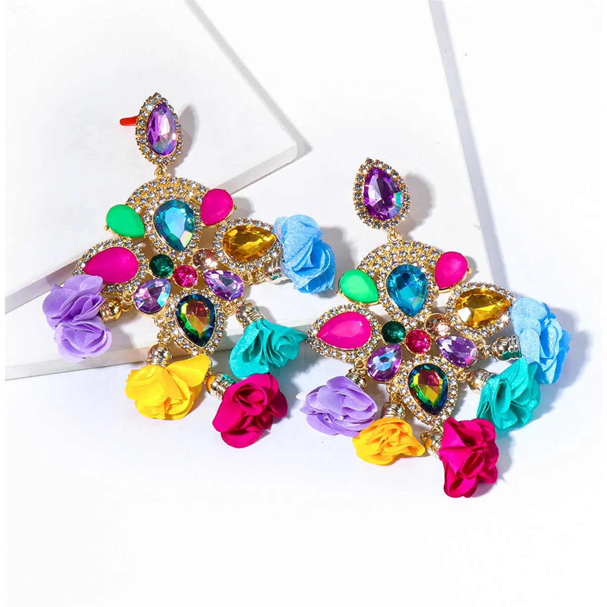 Pink Multicolor Crystal & Cubic Zirconia Chandelier Drop Earrings