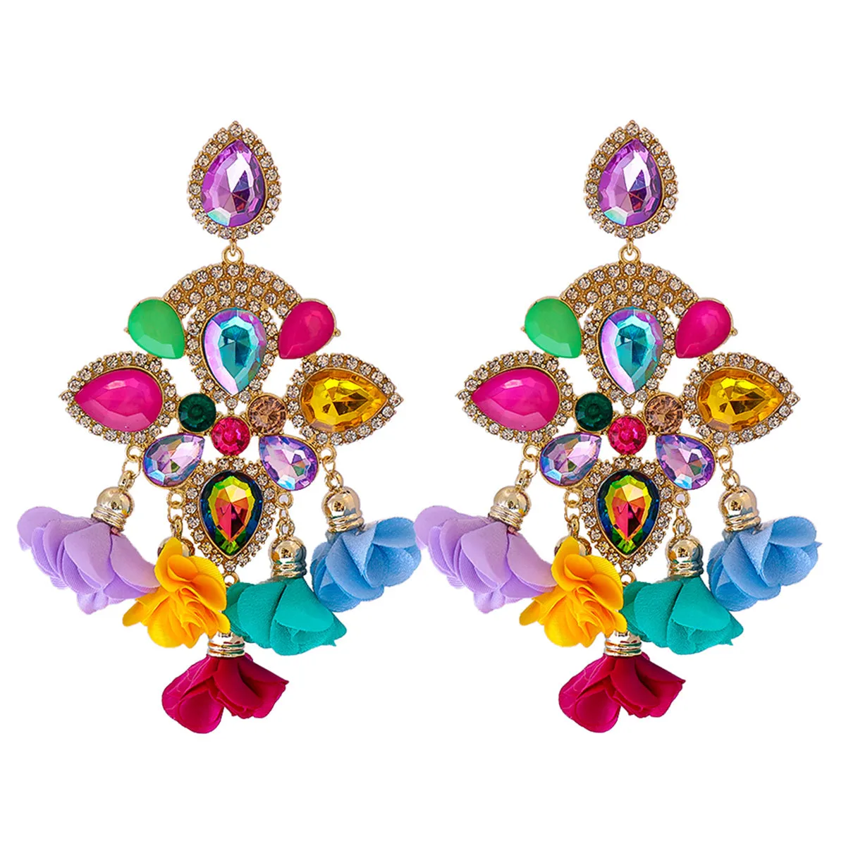 Pink Multicolor Crystal & Cubic Zirconia Chandelier Drop Earrings